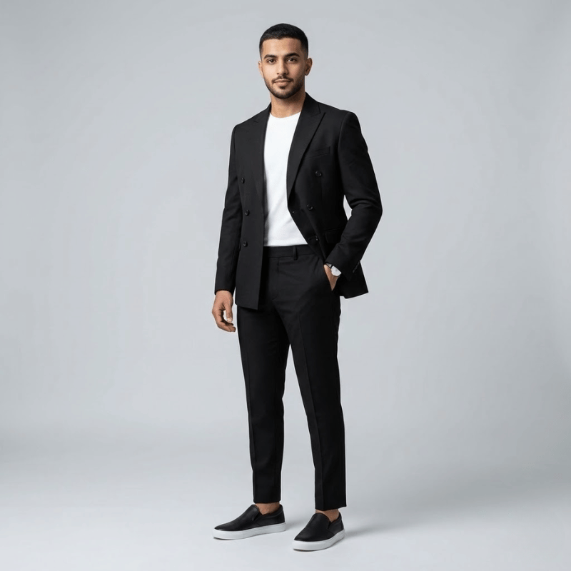 طقم الهيبة الكلاسيكي الرجالي – 3 قطع (جاكيت + بنطلون + حذاء)