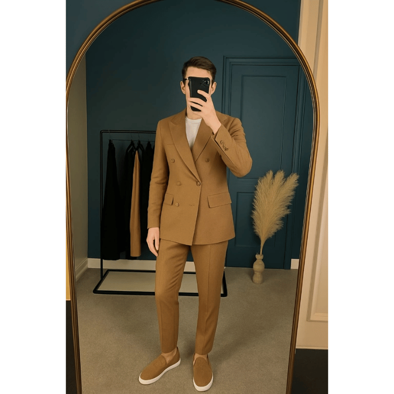 طقم الهيبة الكلاسيكي الرجالي – 3 قطع (جاكيت + بنطلون + حذاء)