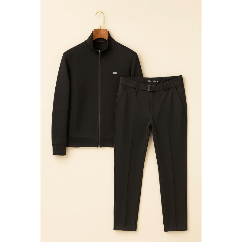 طقم الهيبة السوداء الرجالي – جاكيت + بنطال + حذاء بإطلالة فاخرة