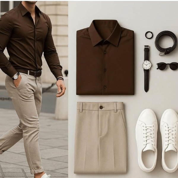 طقم رجالي متكامل أنيق مع إكسسوارات – إطلالة كاملة جاهزة