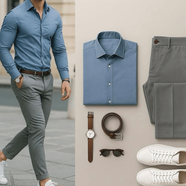 طقم رجالي متكامل أنيق مع إكسسوارات – إطلالة كاملة جاهزة